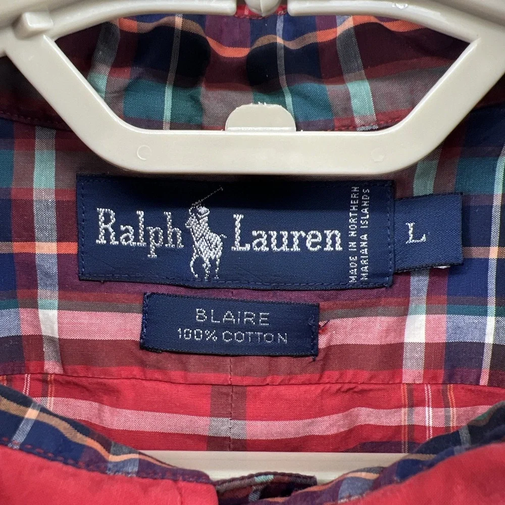 Ralph Lauren Blaire Shirt Mens Large Red Plaid Long Sleeve Button Down Cotton